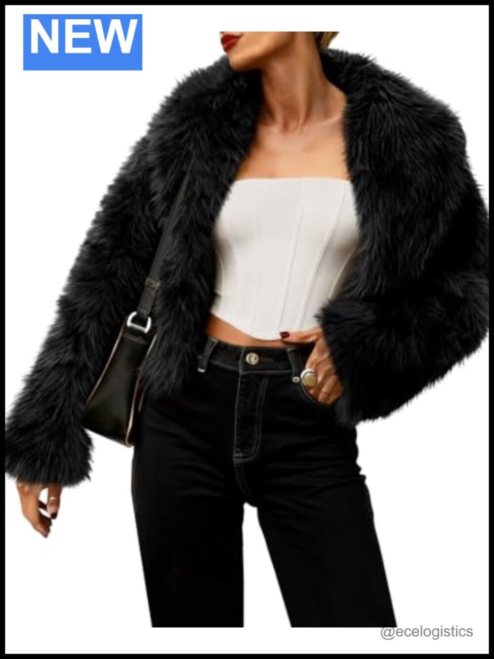 Women's Cropped Faux Fur Jacket Shaggy Open Front